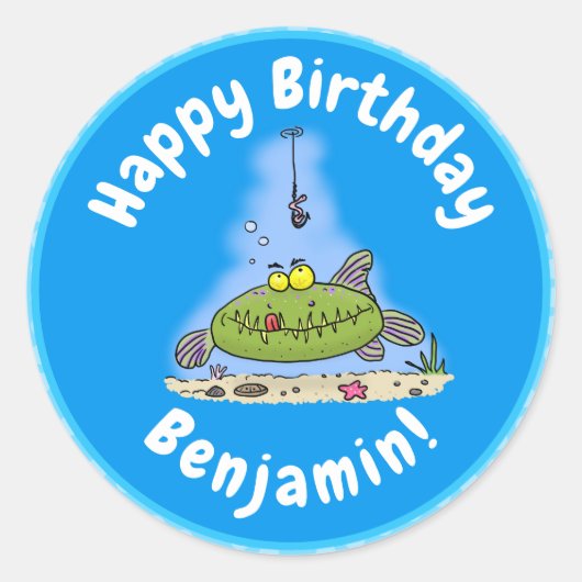 Funny Fett hungriger grüner Cartoon Runder Aufkleber (Vorderseite)