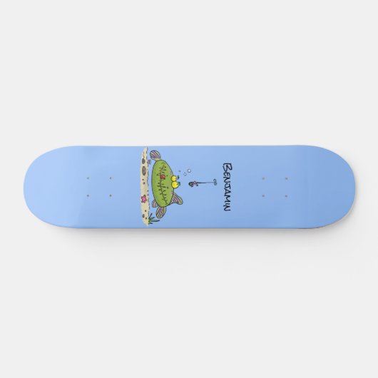 Funny Fett hungriger grüner Cartoon Skateboard (Horizontal)