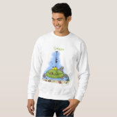Funny Fett hungriger grüner Cartoon Sweatshirt (Vorne ganz)