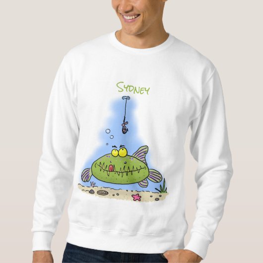 Funny Fett hungriger grüner Cartoon Sweatshirt (Vorderseite)
