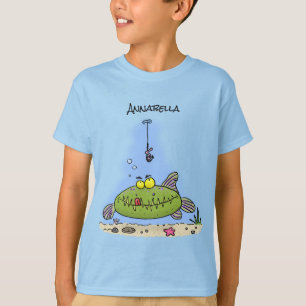 Funny Fett hungriger grüner Cartoon T-Shirt