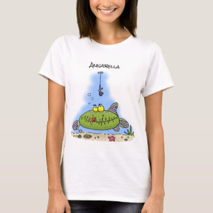 Funny Fett hungriger grüner Cartoon T-Shirt