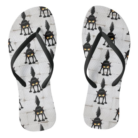 Funny Fierce Black Cat Cartoon Badesandalen (Fußbett)