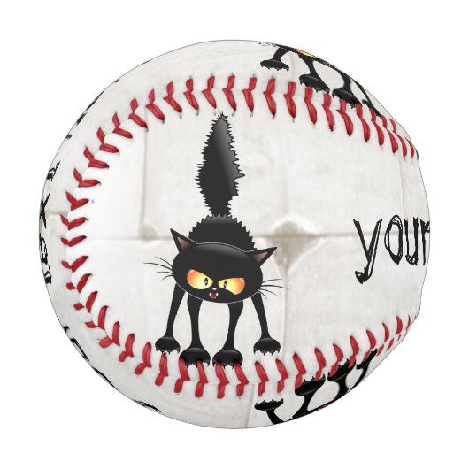 Funny Fierce Black Cat Cartoon Baseball (Vorderseite Links)