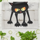 Funny Fierce Black Cat Cartoon Geschirrtuch (Gefaltet)