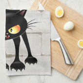 Funny Fierce Black Cat Cartoon Geschirrtuch (Viertel Falte)