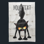 Funny Fierce Black Cat Cartoon  Geschirrtuch<br><div class="desc">Funny Fierce Black Cat Cartoon Character looking menacing. Original Vector Art Design © BluedarkArt TheChameleonArt.</div>