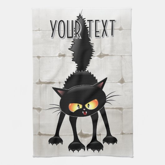 Funny Fierce Black Cat Cartoon Geschirrtuch (Vertikal)