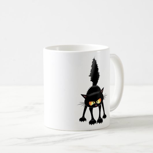 Funny Fierce Black Cat Cartoon Kaffeetasse (VorderseiteRechts)