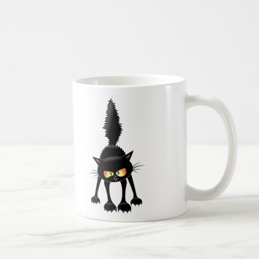 Funny Fierce Black Cat Cartoon Kaffeetasse (Rechts)