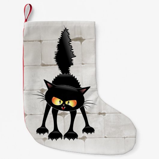Funny Fierce Black Cat Cartoon Kleiner Weihnachtsstrumpf (Vorderseite)