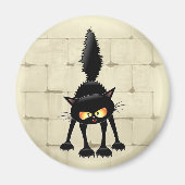 Funny Fierce Black Cat Cartoon Magnet (Vorne)