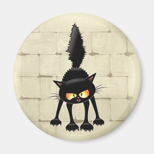 Funny Fierce Black Cat Cartoon Magnet (Vorne)