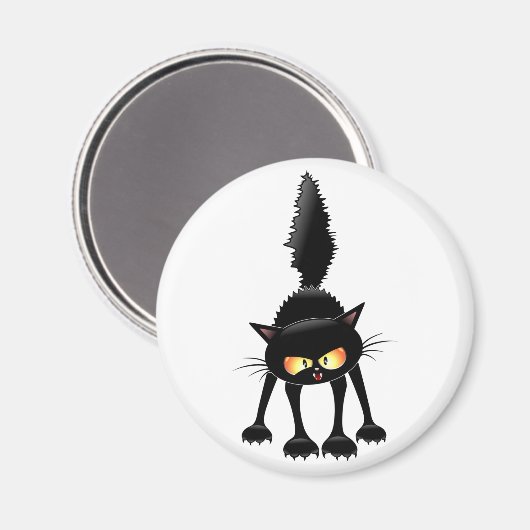Funny Fierce Black Cat Cartoon Magnet (Vorderseite/Rückseite)