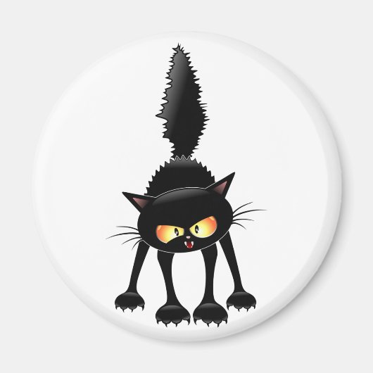 Funny Fierce Black Cat Cartoon Magnet (Vorne)