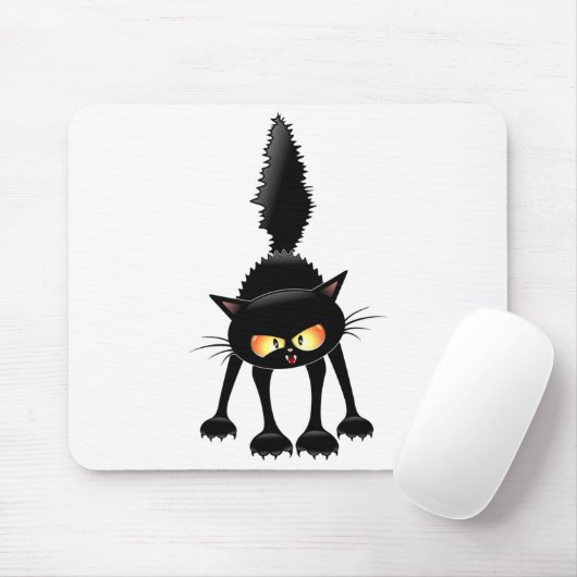 Funny Fierce Black Cat Cartoon Mousepad (Mit Mouse)
