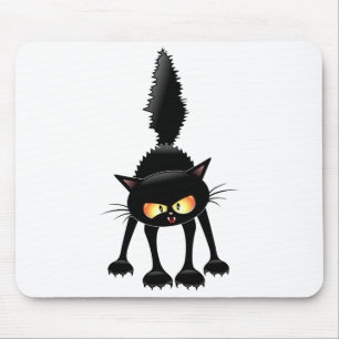 Funny Fierce Black Cat Cartoon Mousepad