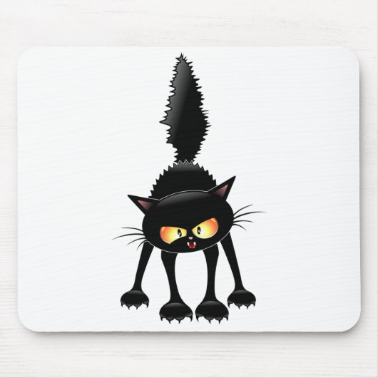 Funny Fierce Black Cat Cartoon Mousepad (Vorne)