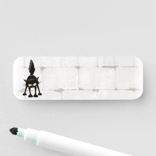 Funny Fierce Black Cat Cartoon Namensschild (Beispiel)