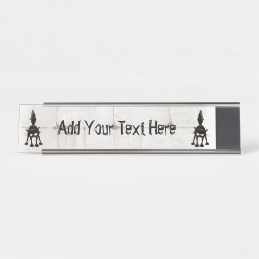 Funny Fierce Black Cat Cartoon Schreibtischnamensplakette (Vorderseite )