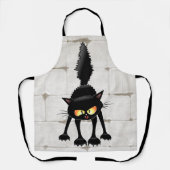 Funny Fierce Black Cat Cartoon  Schürze (Vorderseite)