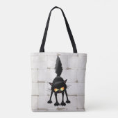 Funny Fierce Black Cat Cartoon Tasche (Rückseite)