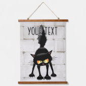 Funny Fierce Black Cat Cartoon  Wandteppich Mit Holzrahmen (Vorderseite)