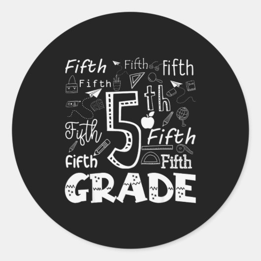Funny Fifth Grade Doodle Tygraphy Birthday Design  Runder Aufkleber (Vorderseite)