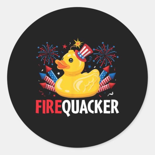 Funny Firecracker Ente 4. Juli Runder Aufkleber (Vorderseite)