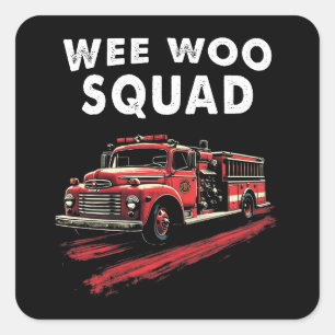 Funny Firefighter Art Fire Truck Feuerwehrmann Quadratischer Aufkleber