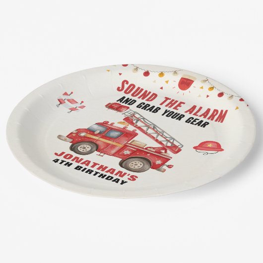 Funny Firefighter Birthday Boy Party Pappteller (Schrägansicht)