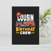 Funny Firefighter Cousin Birthday Crew Einladung (Stehend Vorderseite)