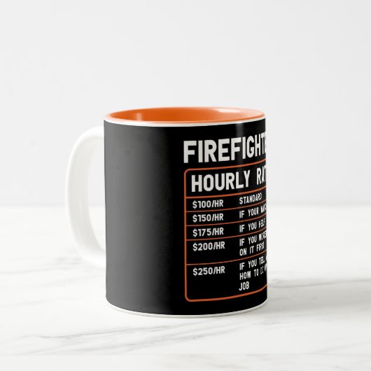 Funny Firefighter Stundenpreis Zwei-Tonen-Kaffee-T Zweifarbige Tasse (Vorderseite Links)