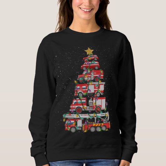 Funny Firefighter Tree Feuer Truck Weihnachten Fro Sweatshirt (Vorderseite)