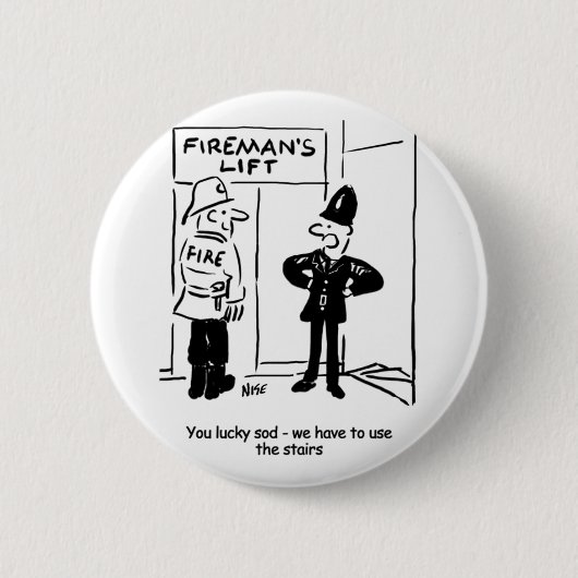 Funny Fireman Feuerwehrmann und Polizist Cartoon Button (Vorderseite)