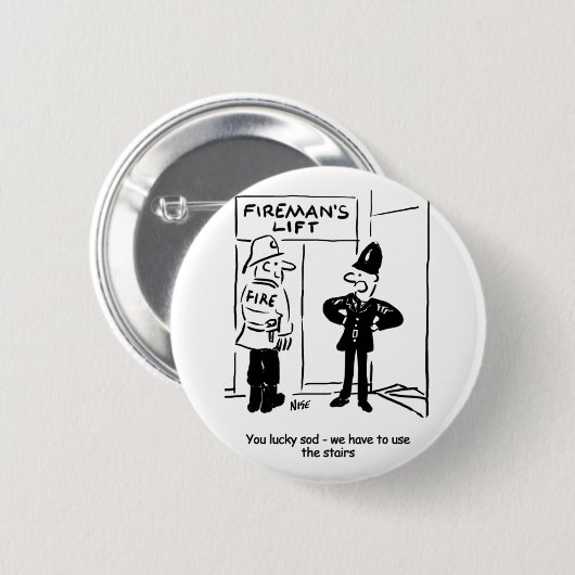 Funny Fireman Feuerwehrmann und Polizist Cartoon Button (Vorne & Hinten)
