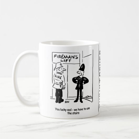 Funny Fireman Feuerwehrmann und Polizist Cartoon Kaffeetasse (Links)