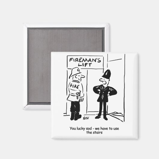 Funny Fireman Feuerwehrmann und Polizist Cartoon Magnet (Vorderseite/Rückseite)