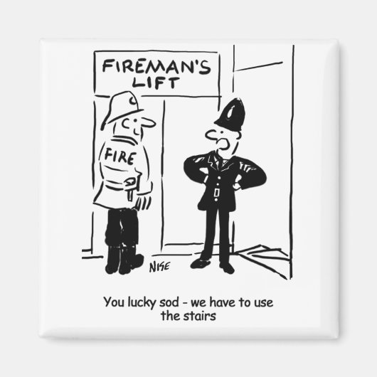 Funny Fireman Feuerwehrmann und Polizist Cartoon Magnet (Vorne)