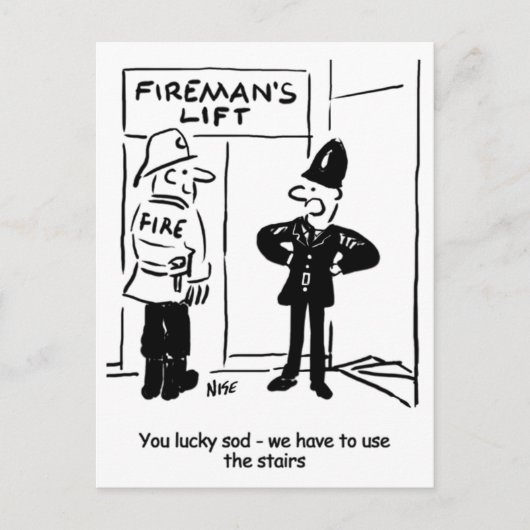 Funny Fireman Feuerwehrmann und Polizist Cartoon Postkarte (Vorderseite)