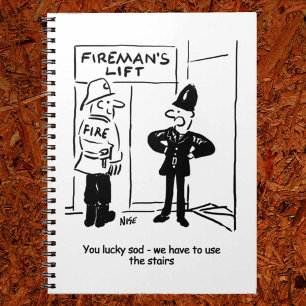 Funny Fireman Firefighter and Policeman Cartoon Notizblock