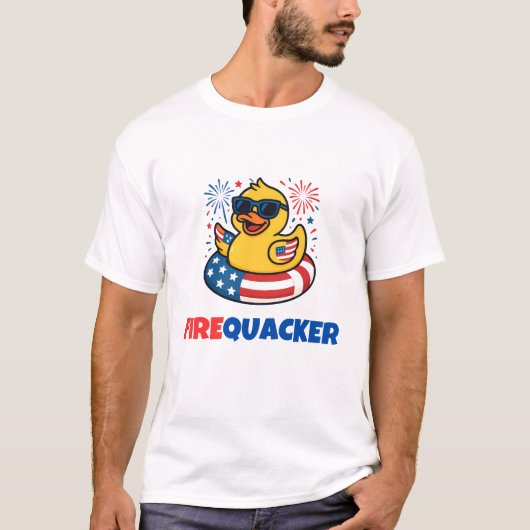 Funny Firequacker Duck Vierte Juli Spaß T-Shirt (Vorderseite)