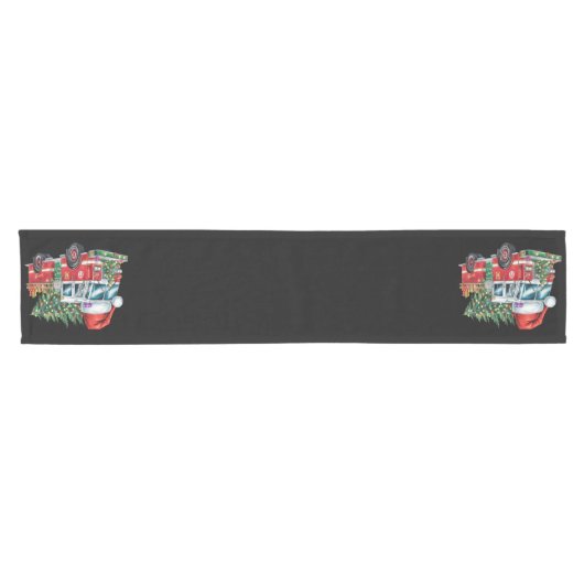 Funny Fireruck Weihnachtsmannmütze Weihnachtsbauml Kurzer Tischläufer (Horizontal)
