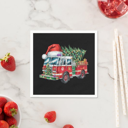 Funny Fireruck Weihnachtsmannmütze Weihnachtsbauml Serviette (Beispiel)