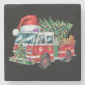 Funny Fireruck Weihnachtsmannmütze Weihnachtsbauml Steinuntersetzer (Vorderseite)