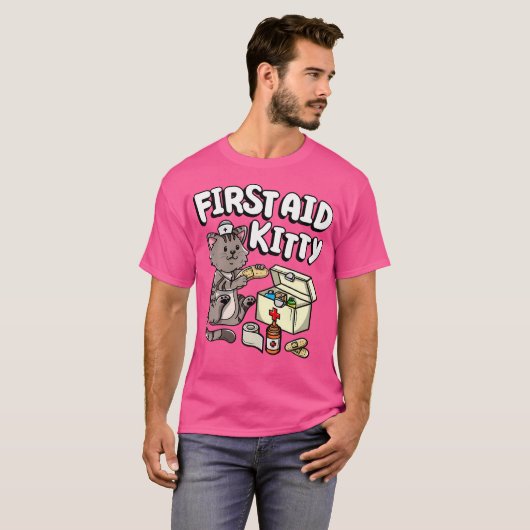 Funny First Aid Kitty Cat Medical Doctor Nurse T-Shirt (Vorne ganz)