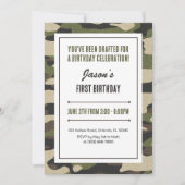 Funny First Birthday Military Green Camouflage Spa Einladung (Vorderseite)