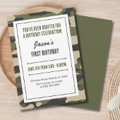 Funny First Birthday Military Green Camouflage Spa Einladung
