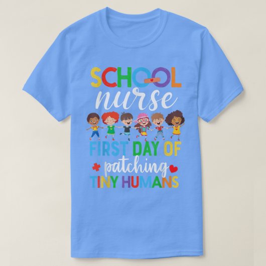 Funny First Day Patching Tiny Humans T-Shirt Schoo (Design vorne)