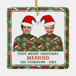 Funny First Frohe Weihnachten Verheirateten Ugly S Keramikornament
